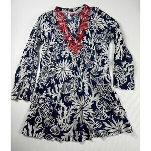 Lilly Pulitzer Tunic Top Embroidered V Neck Long Sleeve‎ XS